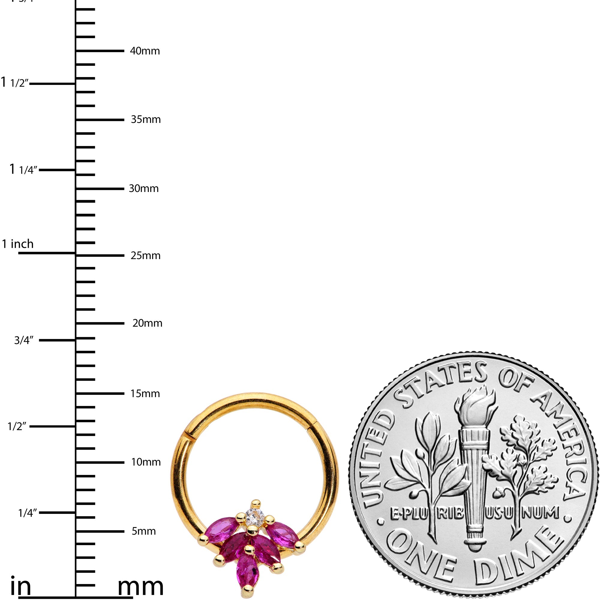 16G 3/8 Dark Red Gem Gold Tone Autumn Leaves Hinged Segment Ring