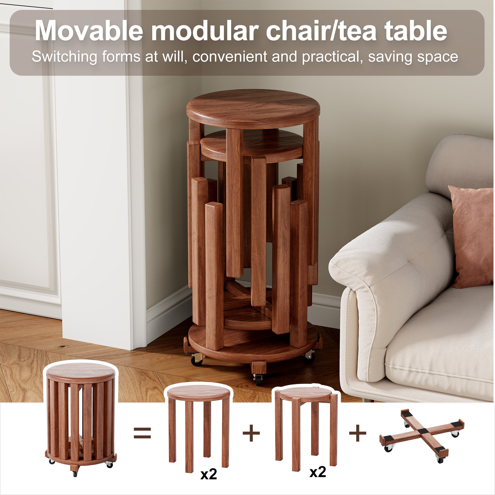 100% solid wood stackable stools set of 4, wooden stools, 18-inch stools, stacking stools, nesting tables, sturdy and durable, no installation required, top stackable round side table