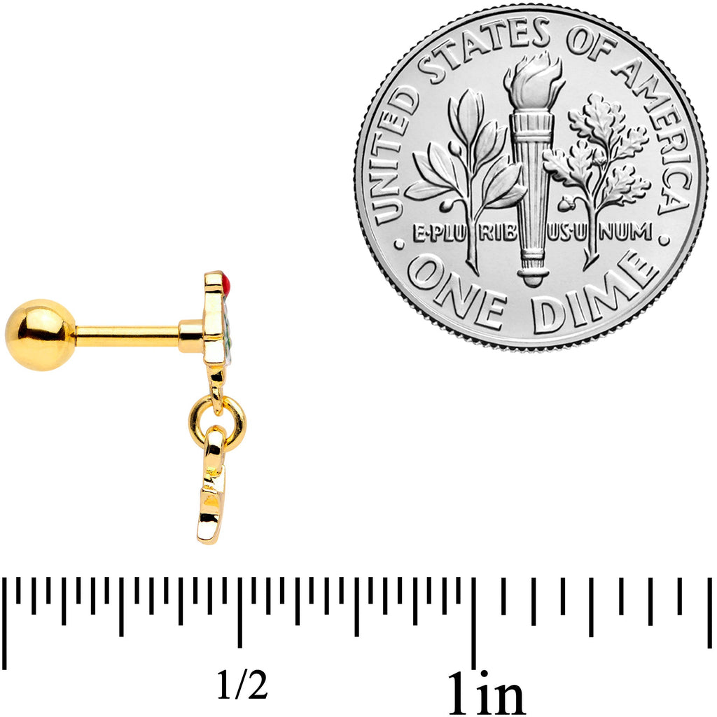 16G 1/4 Red Gem Gold Tone Tree Christmas Dangle Cartilage Tragus