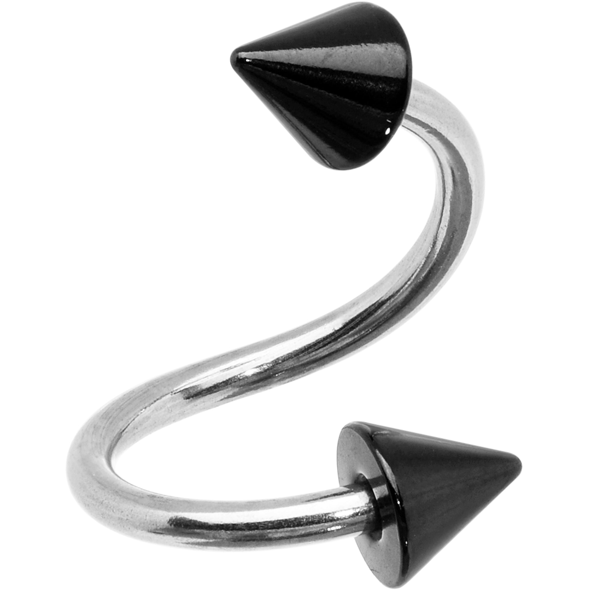 16G 3/8 Black Cone Ends Spiral Twister Eyebrow Ring