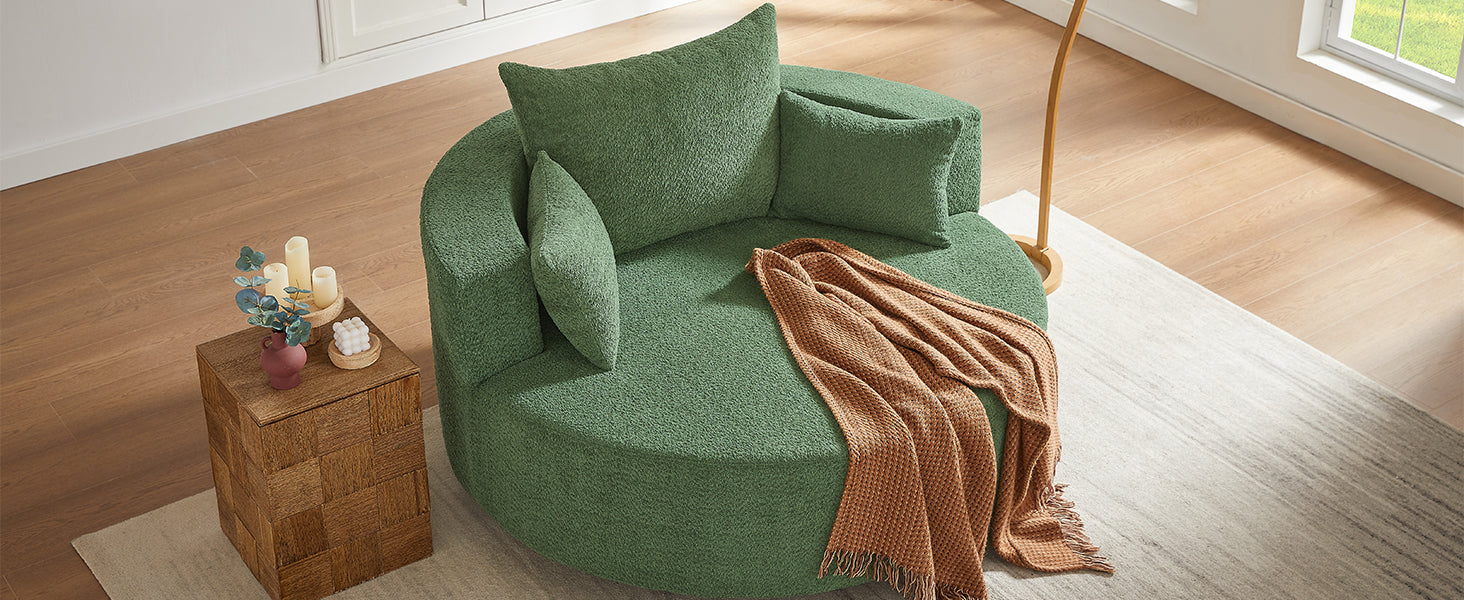 Modern 360° Swivel Accent Barrel Chair with Removable Pillows in Green Chenille for Living Room and Office