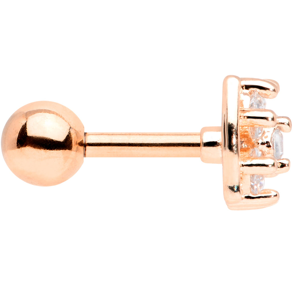 16G 1/4 Clear CZ Gem Rose Gold Tone Beauty Bow Cartilage Tragus