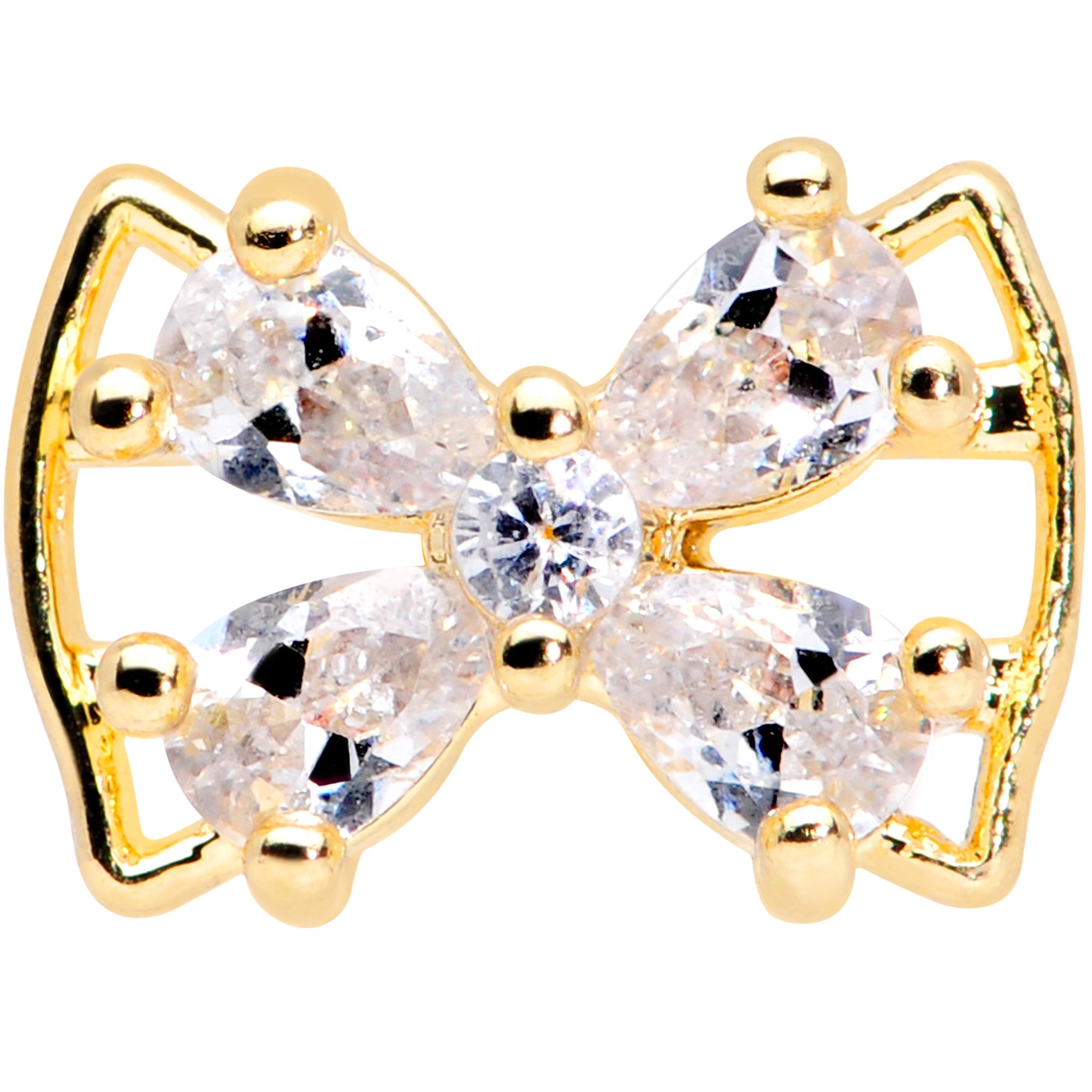 16G 5/16 Clear CZ Gem Gold Tone Beauty Bow Labret Monroe Tragus