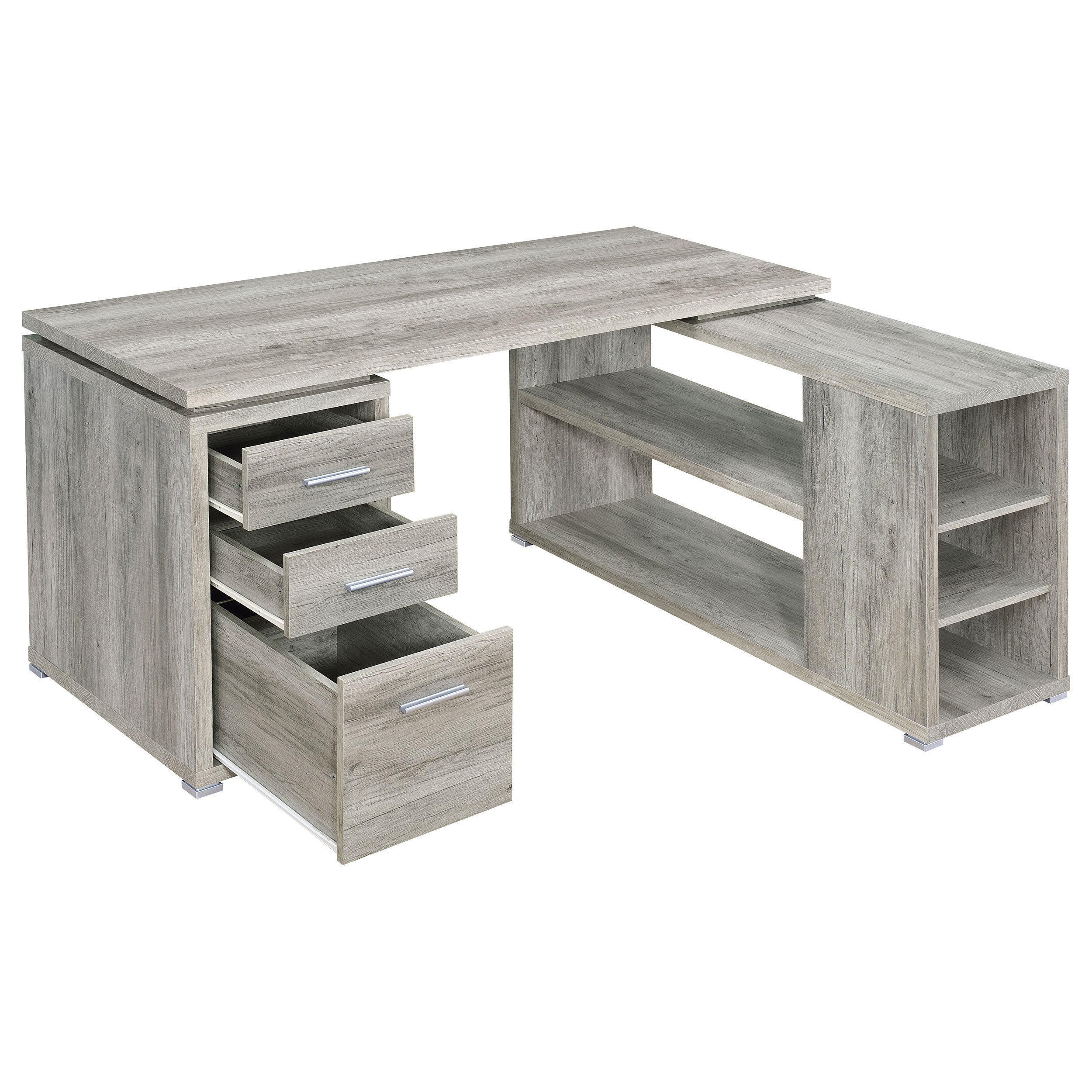 Tona Grey Driftwood 3-Drawer L-shape Desk