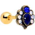 16G 1/4 Blue Gem Gold Tone Heirloom Drop Cartilage Tragus Earring