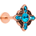 16G 6/15 Aqua Gem Rose Gold Tone Renaissance Labret Monroe Tragus