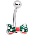 Green Red White Bow Christmas Belly Ring
