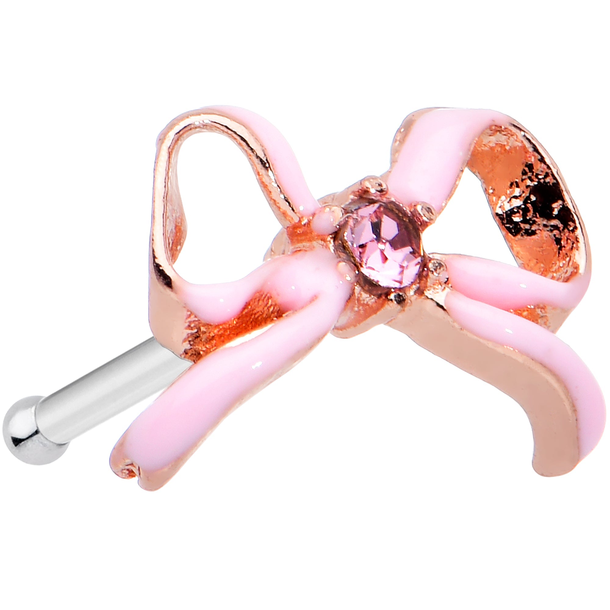 20G 1/4 Pink Gem Pink Pretty Bow Nose Bone