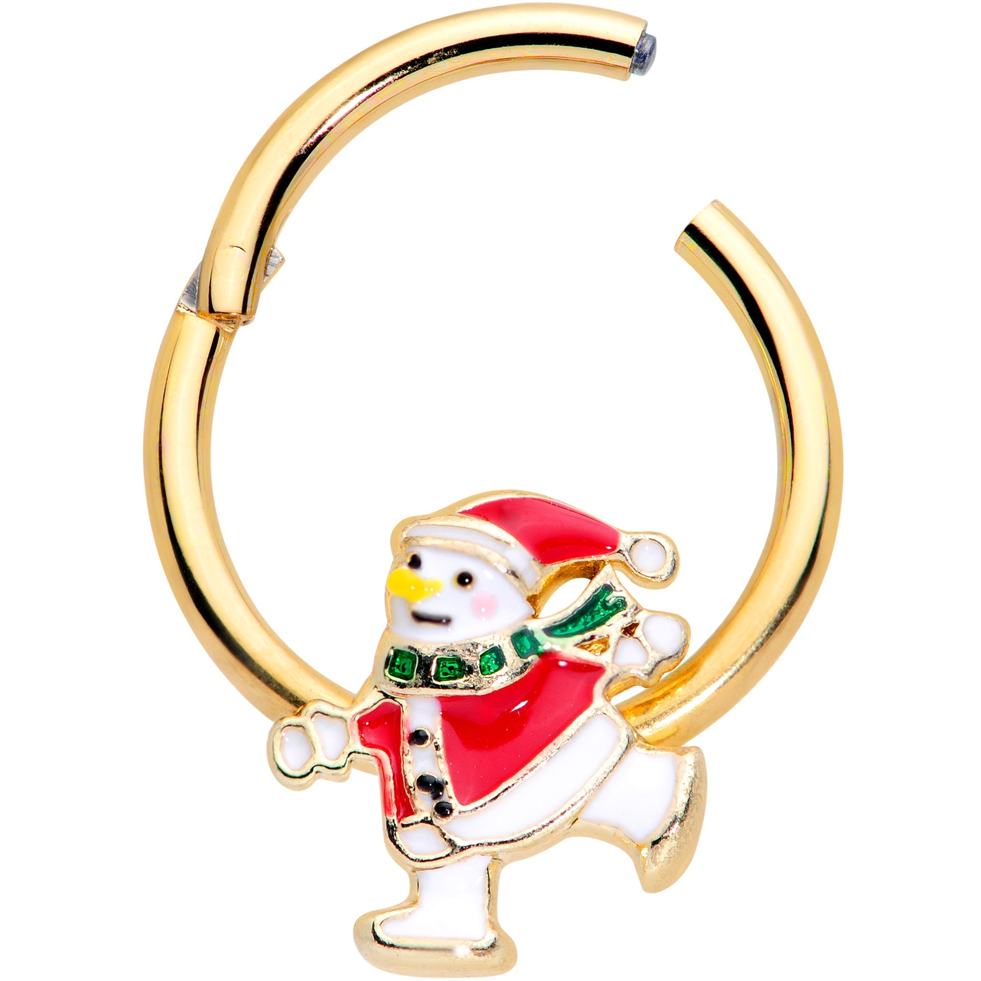 16G 3/8 Gold Tone Skating Snowman Christmas Hinged Segment Ring
