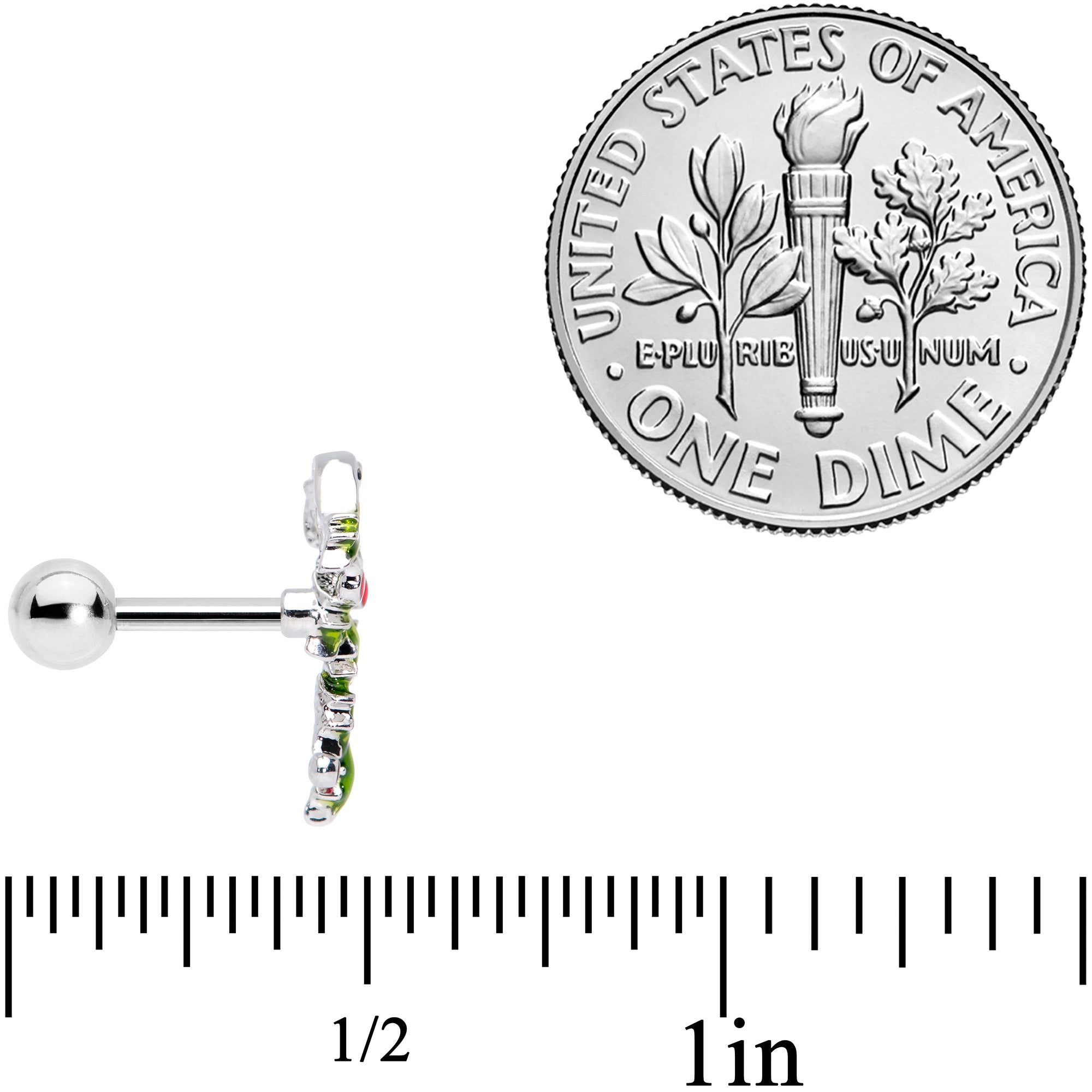 16G 1/4 Pink CZ Gem Candy Cane Holly Christmas Cartilage Tragus