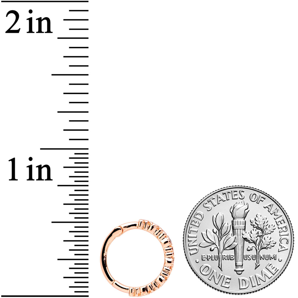 16G 3/8 Clear CZ Gem Rose Gold Tone Butterfly Hinged Segment Ring