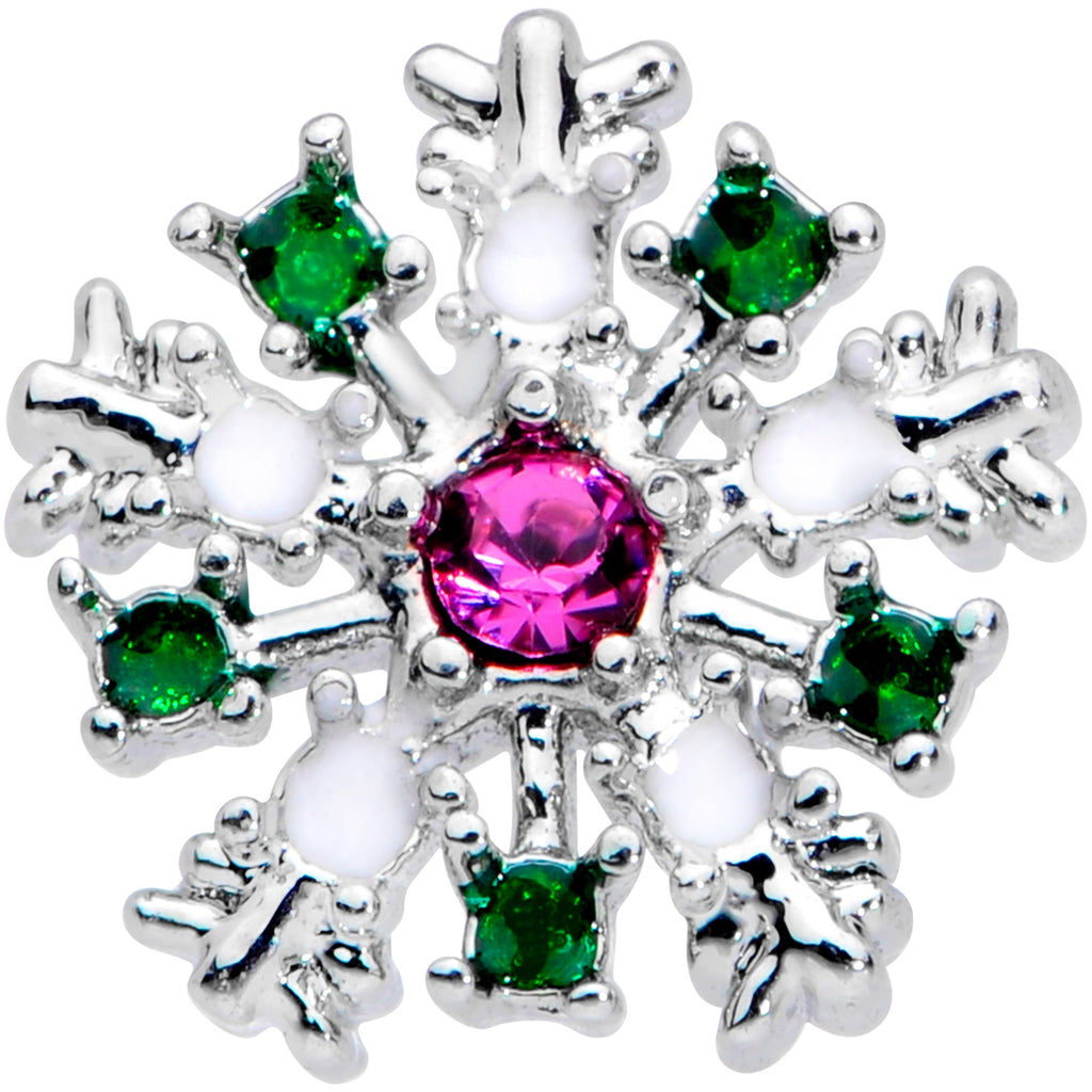 20G 1/4 Clear Pink Green Gem Snowflake Nose Bone
