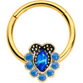 16G 3/8 Blue Gem Gold Tone Opulent Oval Hinged Segment Ring