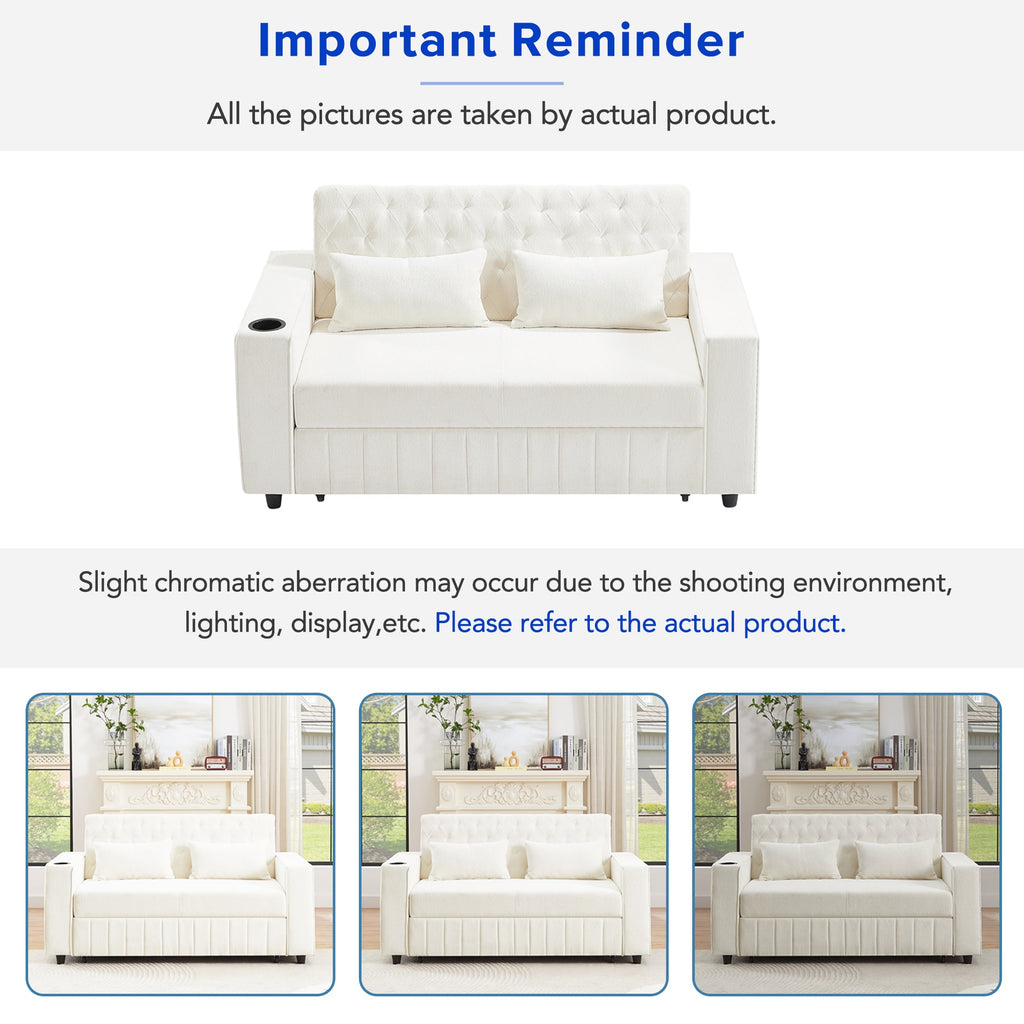 61.4' Pull-out Sofa Bed Convertible Couch Loveseat Sofa Modern Sleeper Sofa with Adjustable Backrest for Living Room, Beige