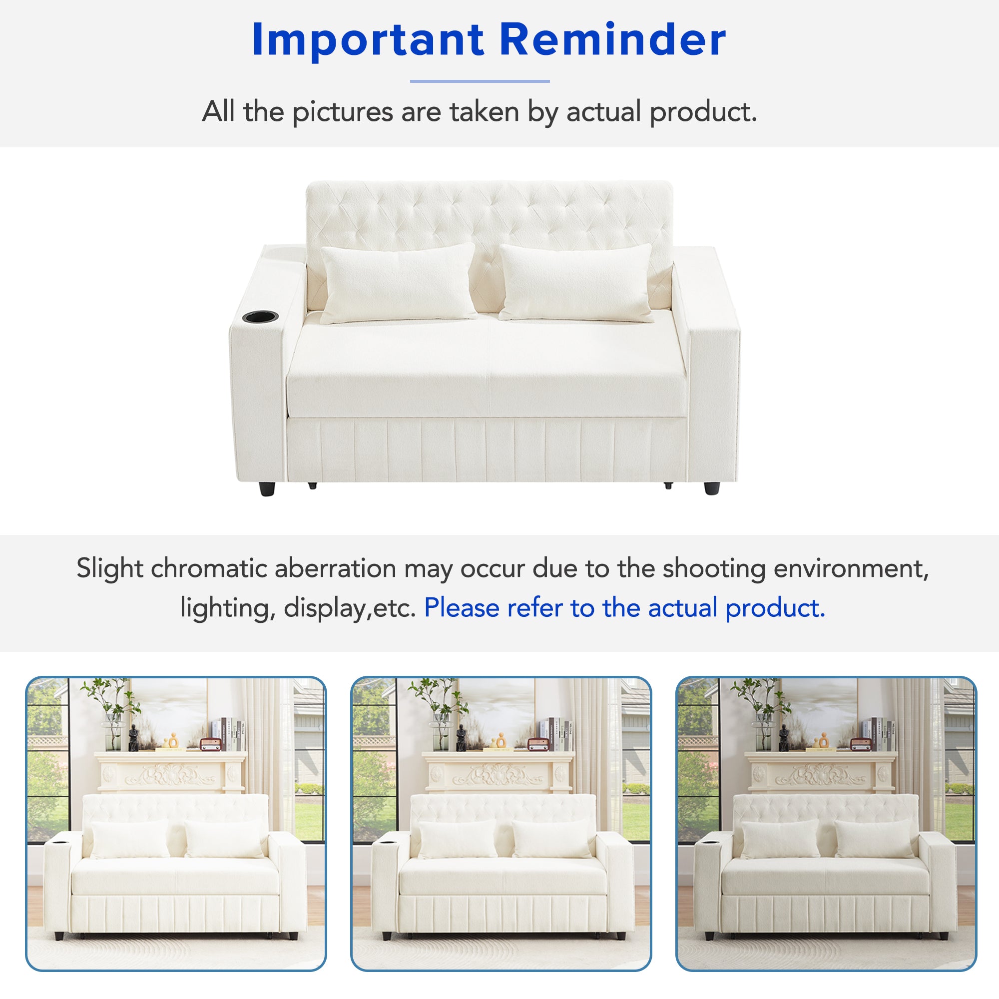 61.4' Pull-out Sofa Bed Convertible Couch Loveseat Sofa Modern Sleeper Sofa with Adjustable Backrest for Living Room, Beige
