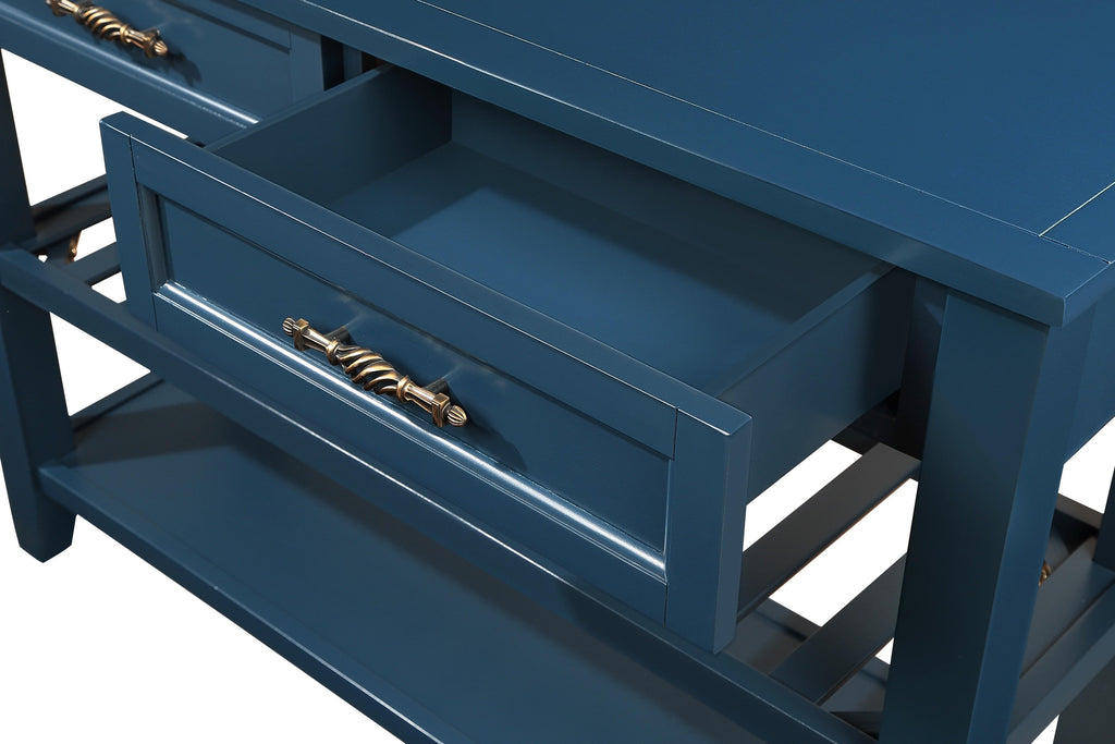 Console Sofa Table with 2 Storage Drawers and 2 Tiers Shelves, Mid-Century Style 42'' Solid Wood Buffet Sideboard for Living Room Furniture Kitchen Dining Room Entryway Hallway,Navy Blue