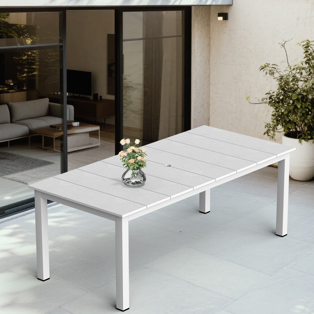 A single outdoor dining table that can be used in multiple scenarios