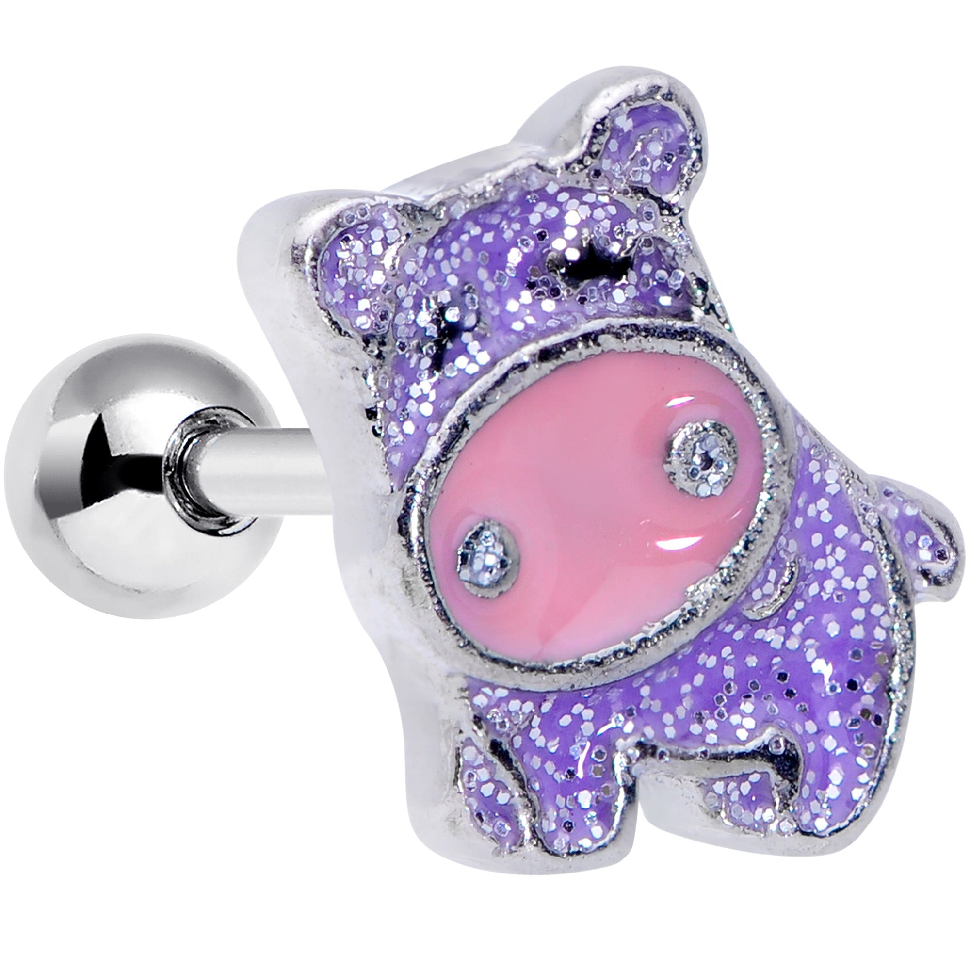 16G 1/4 Happy Purple Hippo Cartilage Tragus Earring