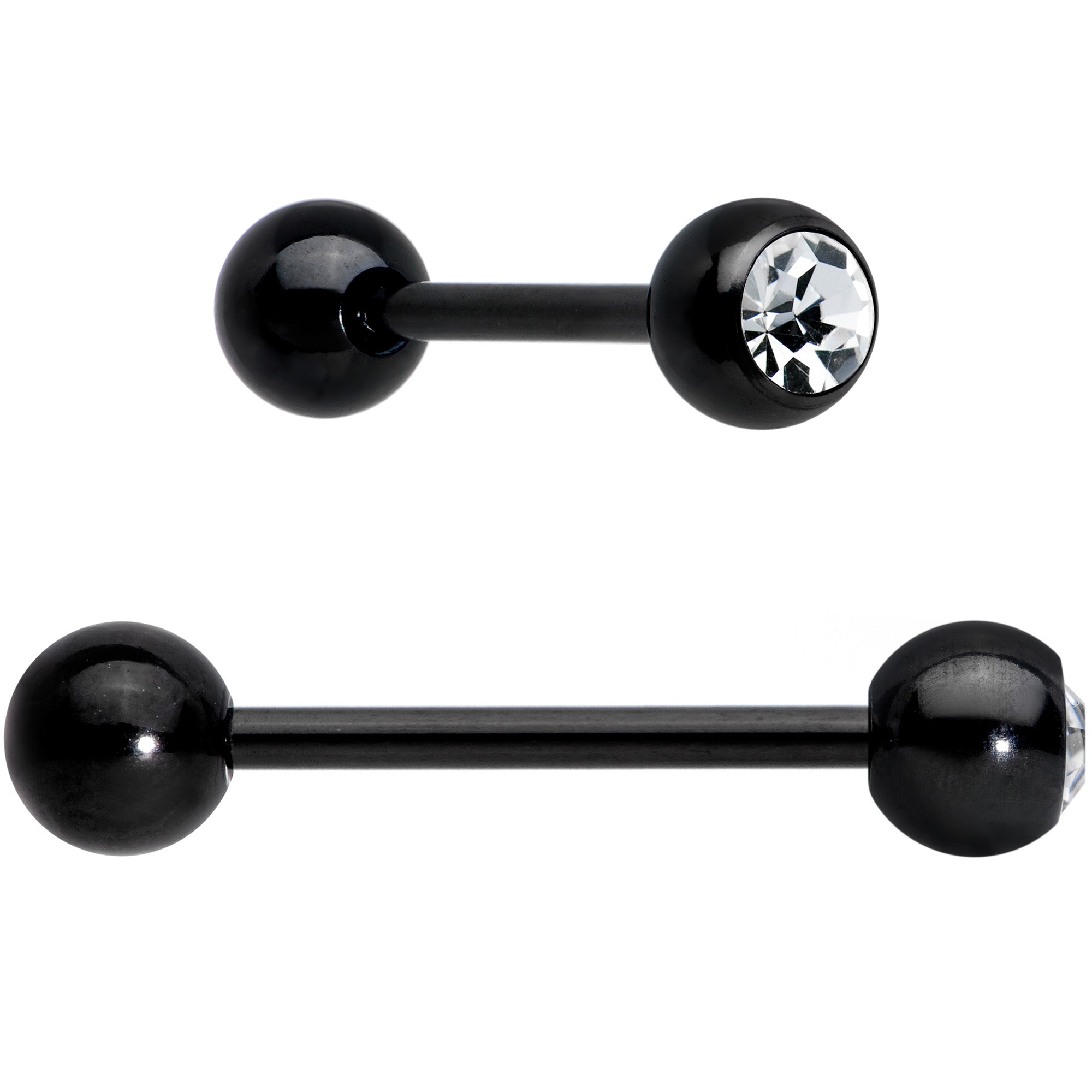 Clear Gem Black Purple Heart Matte Stripe Barbell Tongue Ring Set of 4