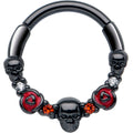 16G 3/8 Red Clear CZ Gem Black Skull Halloween Hinged Segment Ring