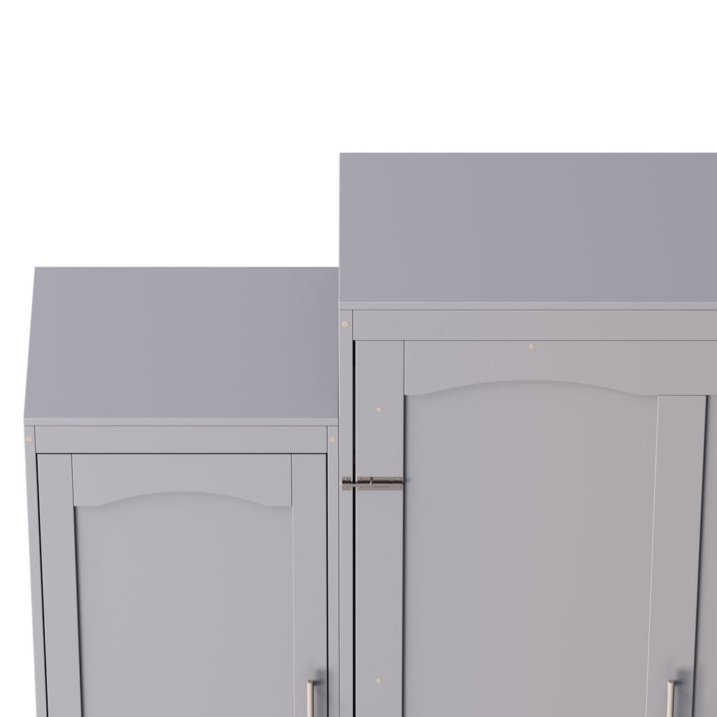 Queen Size Murphy Bed, Wooden Queen Wall Bed with 2 Wardrobe and Storage Shelf, Multifunctional Foldable Platform Bedframe for Guest-Room, Bedroom, Gray