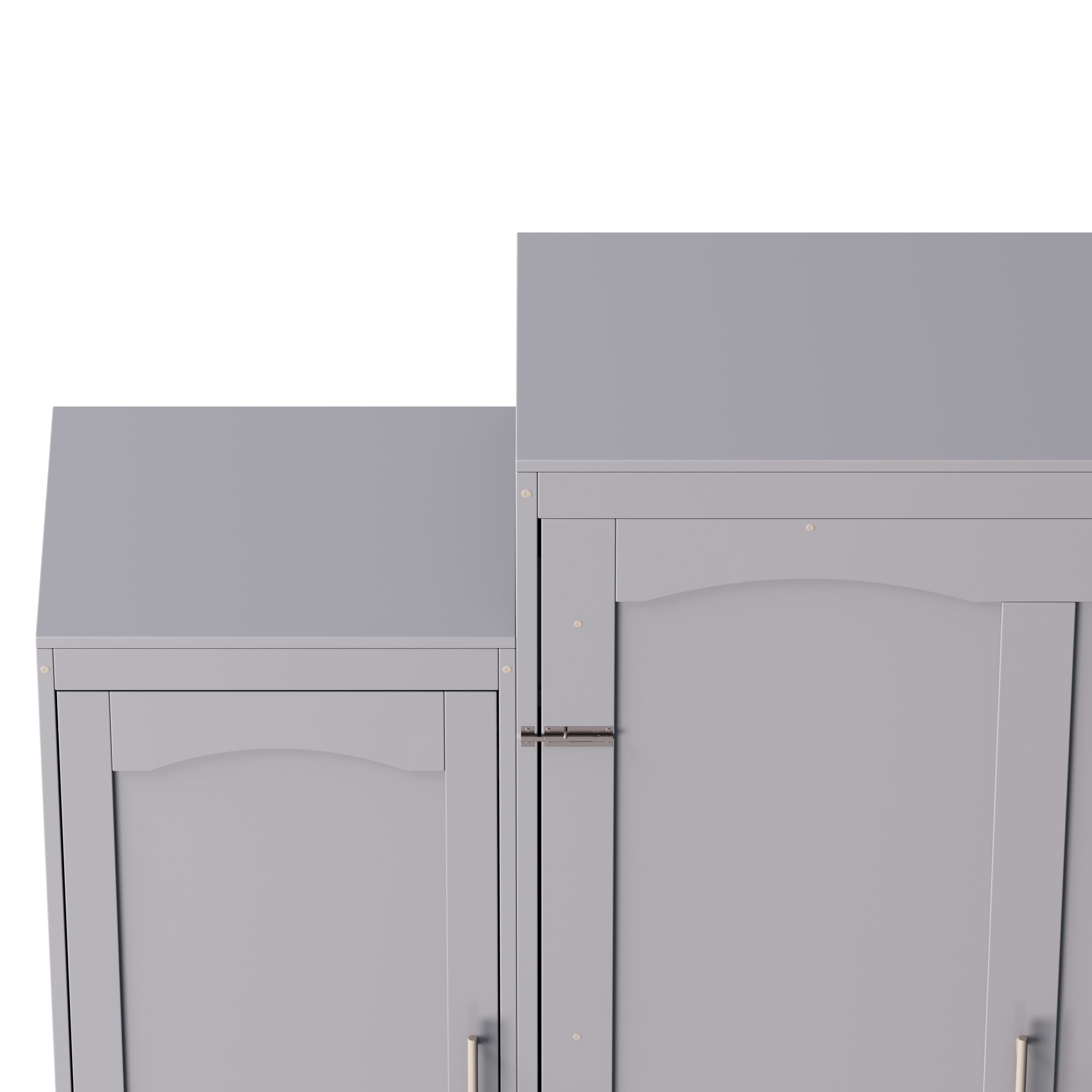 Queen Size Murphy Bed, Wooden Queen Wall Bed with 2 Wardrobe and Storage Shelf, Multifunctional Foldable Platform Bedframe for Guest-Room, Bedroom, Gray