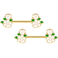 14G 9/16 Gold Tone White Spring Flower Barbell Nipple Ring Set