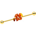 14G Gold Tone Brown Happy Squirrel Acorn Industrial Barbell 38mm
