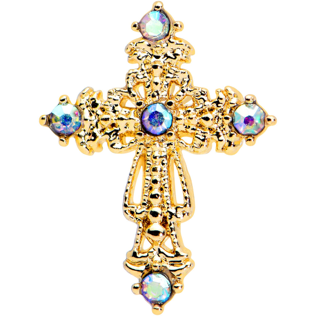 16G 5/16 Aurora Gem Gold Tone Elegant Cross Labret Monroe Tragus