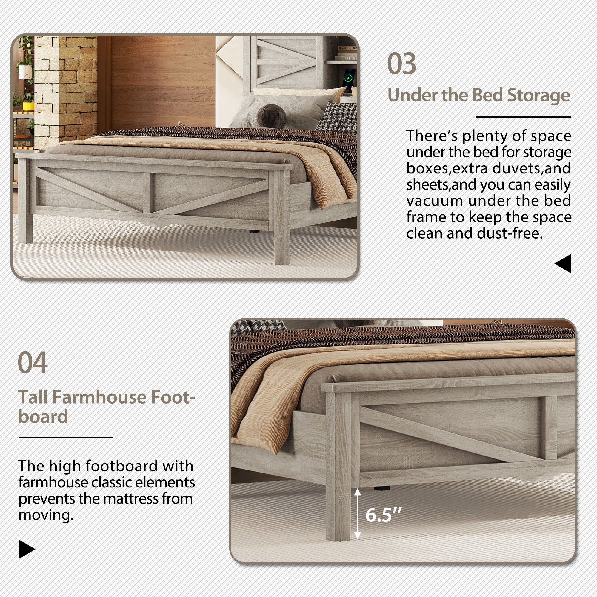 3-Pieces Bedroom Sets Queen Size Farmhouse Platform Bed with Double Sliding Door Storage Headboard and Charging Station, Storage Nightstand and Dresser, Antique Gray(Old SKU HL000092AAG)