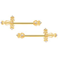 14G 9/16 Clear CZ Gem Gold Tone Scrolling Cross Nipple Ring Set