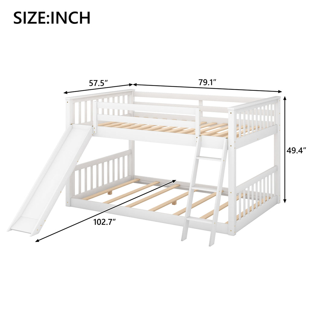 Full over Full Bunk Bed with Convertible Slide and Ladder, White(Old SKU: GX000708AAK)