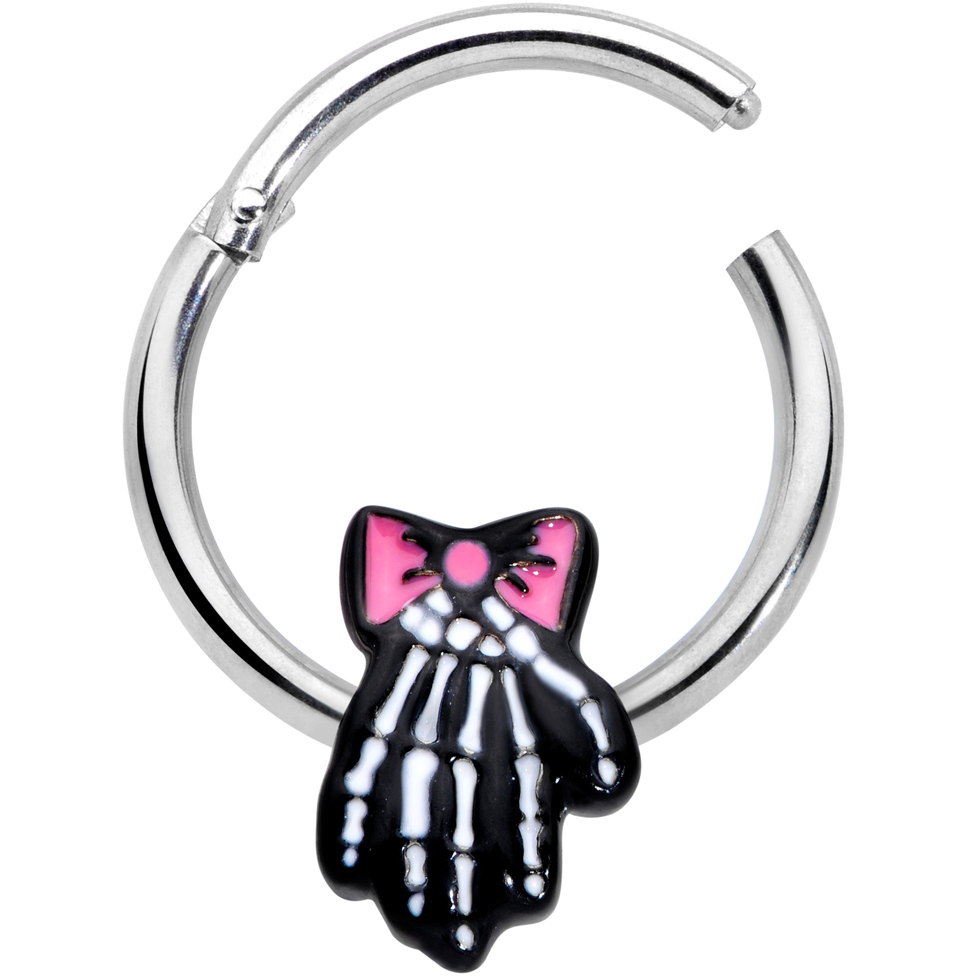 16G 3/8 Skeleton Hand Bow Halloween Hinged Segment Ring