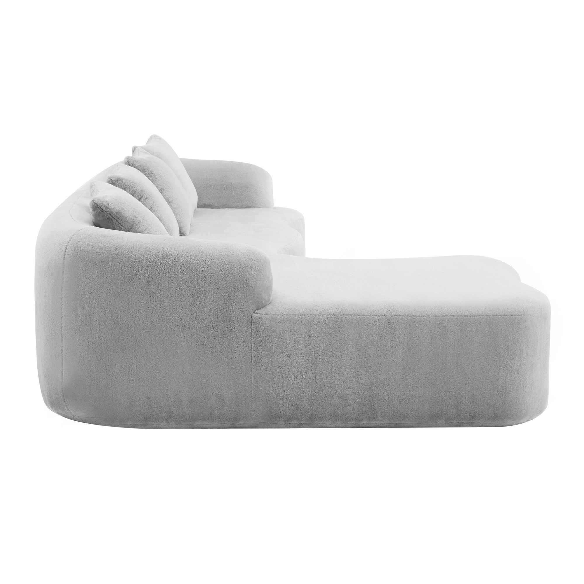 Full Compression L-Shape Sectional Sofa with Curved Chaise, Grey Modular Chenille Couch, High-Density for Apartment Living Room