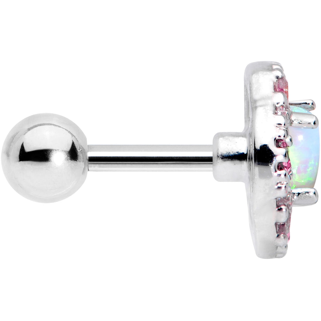16G 1/4 White Synthetic Opal Glam Oval Cartilage Tragus Earring