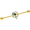 14G Green Synthetic Opal Gold Hue Shamrock Industrial Barbell 38mm