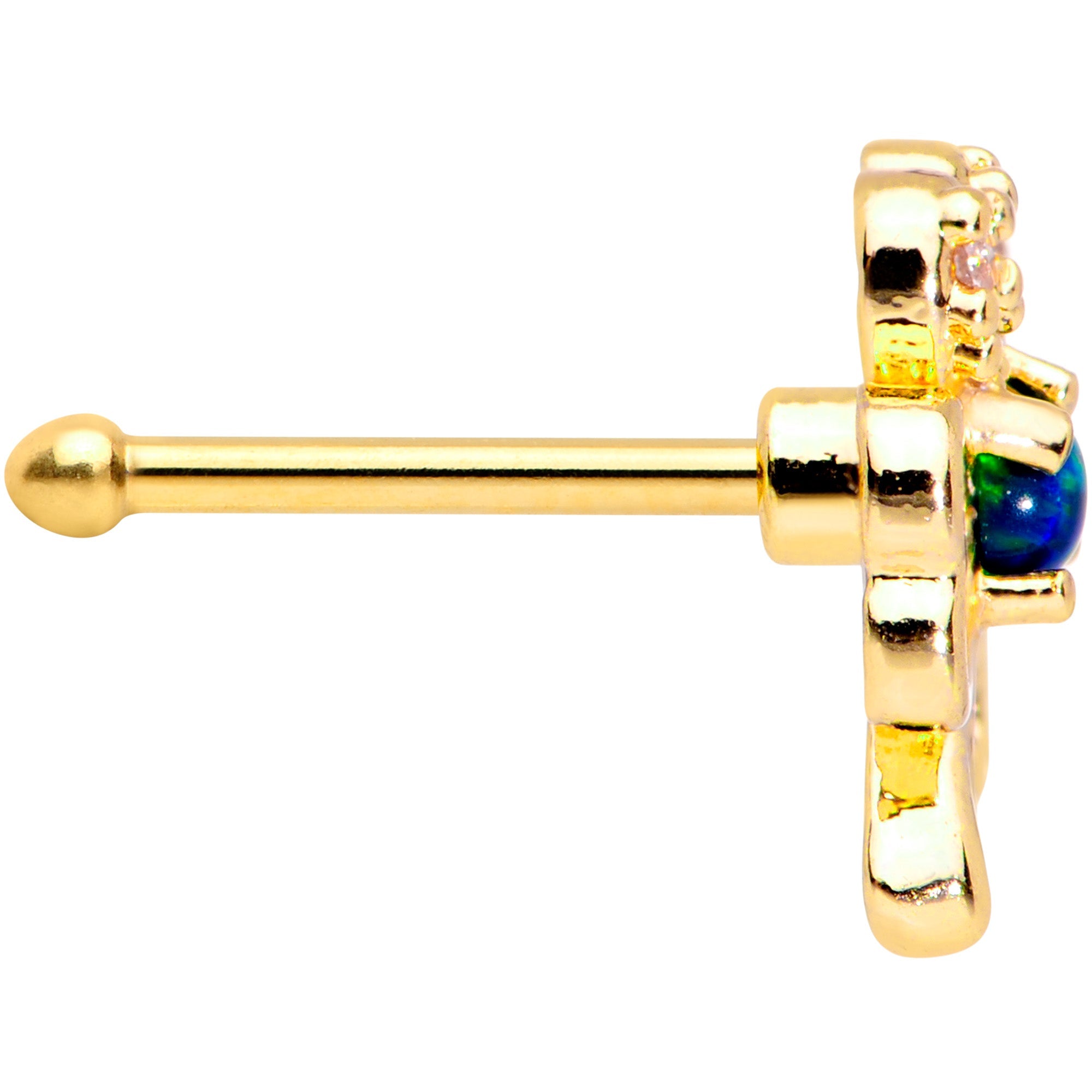 20G 1/4 Green Synthetic Opal Gold Tone Shamrock St Pats Nose Bone