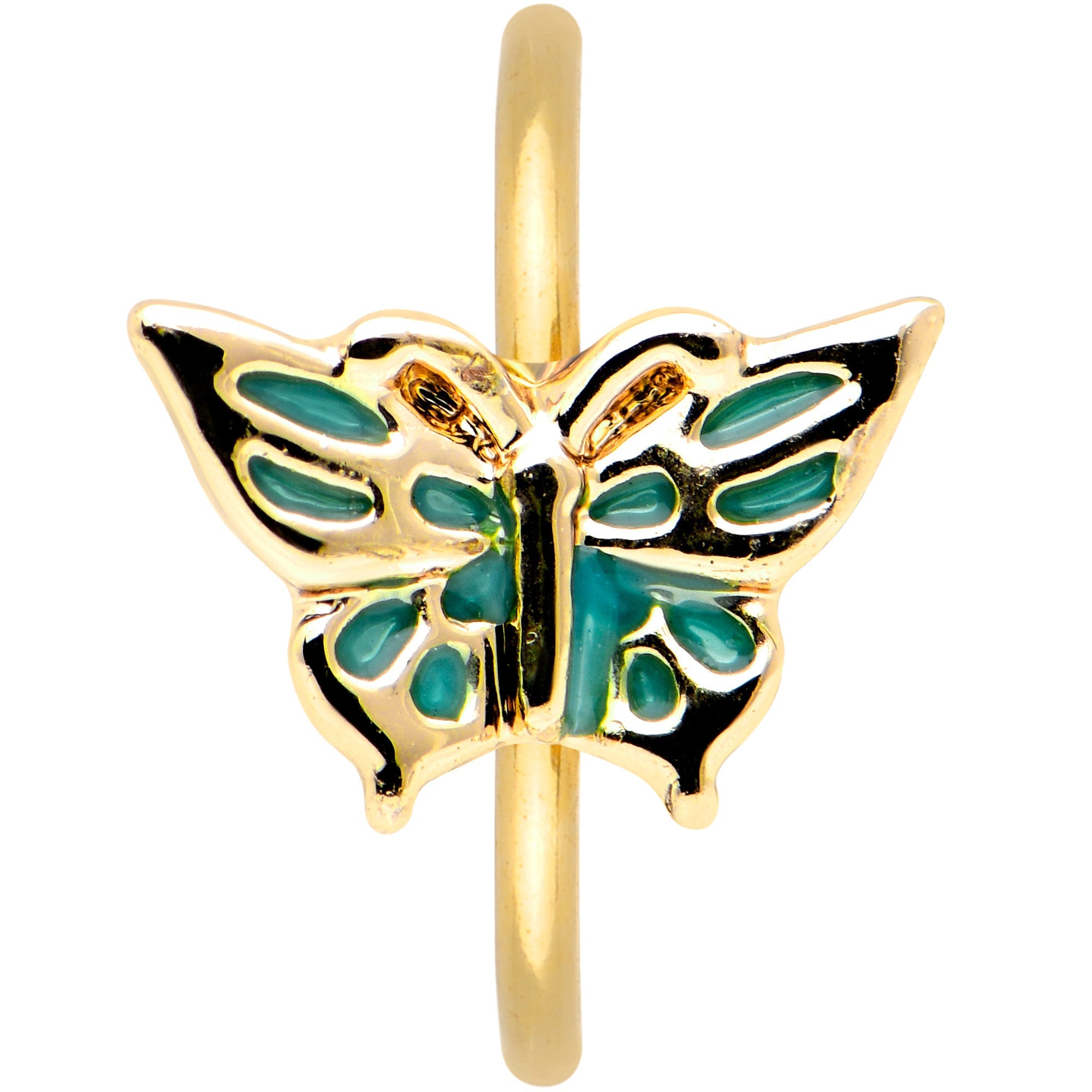 20G 5/16 Gold Tone Green Inlay Butterfly Nose Hoop