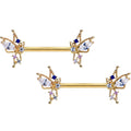 14G 9/16 Clear CZ Gem Gold Tone Christmas Angel Nipple Ring Set