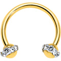 16G 3/8 Clear Gem Gold Tone Banded Horseshoe Circular Barbell
