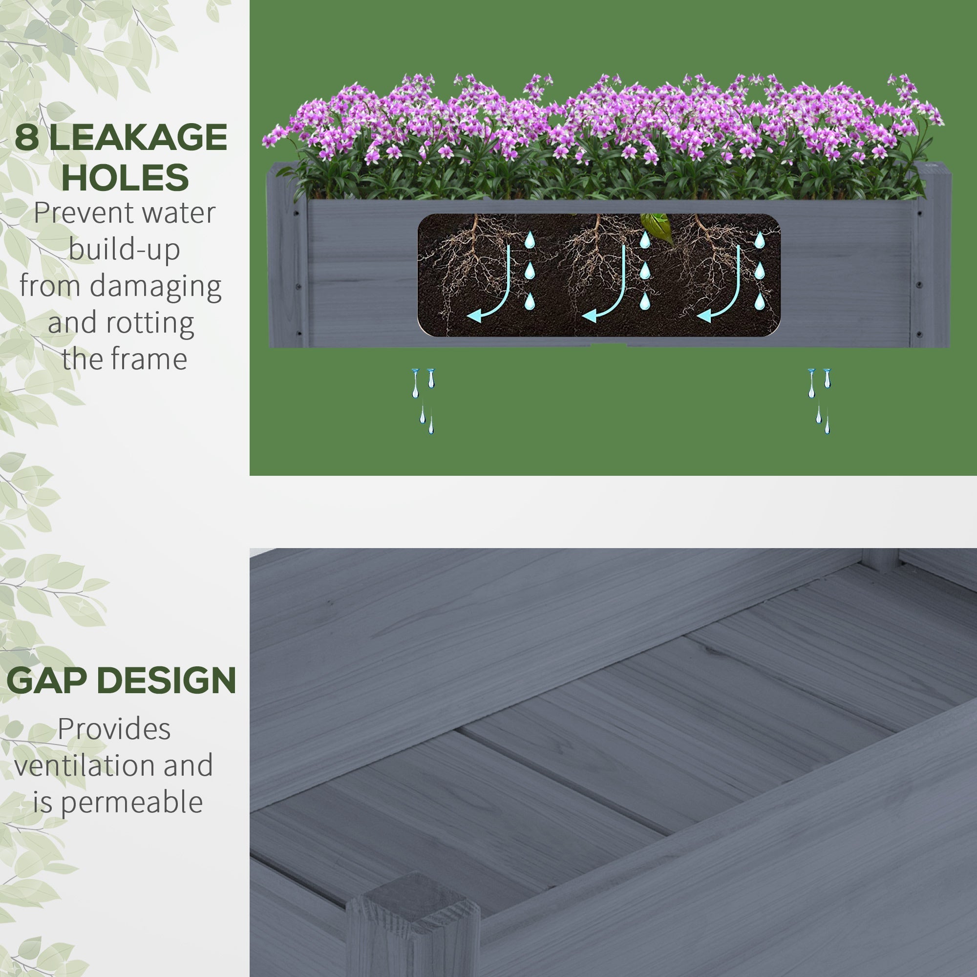Outsunny 34'x34'x28' Raised Garden Bed, 2-Tier Elevated Wood Planter Box for Backyard, Patio to Grow Vegetables, Herbs, and Flowers, Gray