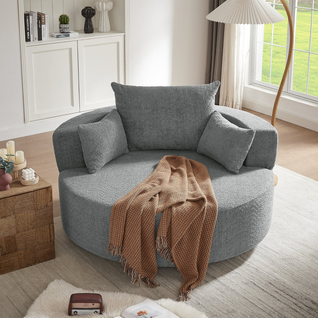 Modern Accent Swivel Barrel Chair with Removable Pillows, Grey Chenille, 56.3x56.3x35.5 in