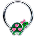 16G 3/8 Hearts Bow Pink Green Pretty Turtle Hinged Segment Ring