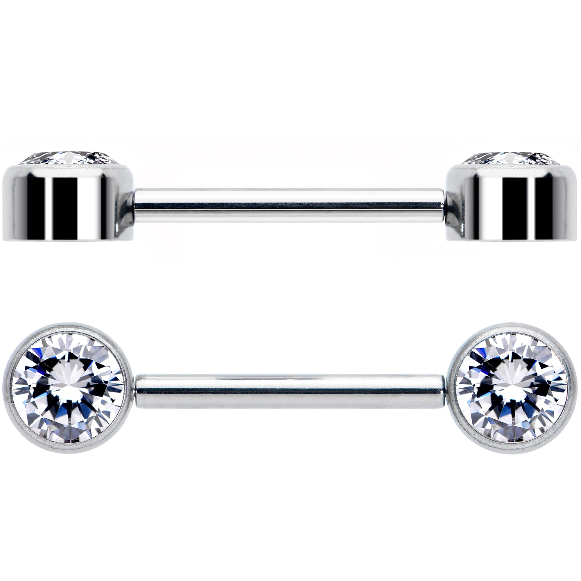 14G 9/16 Clear CZ Gem G23 Titanium Threadless Nipple Ring Set