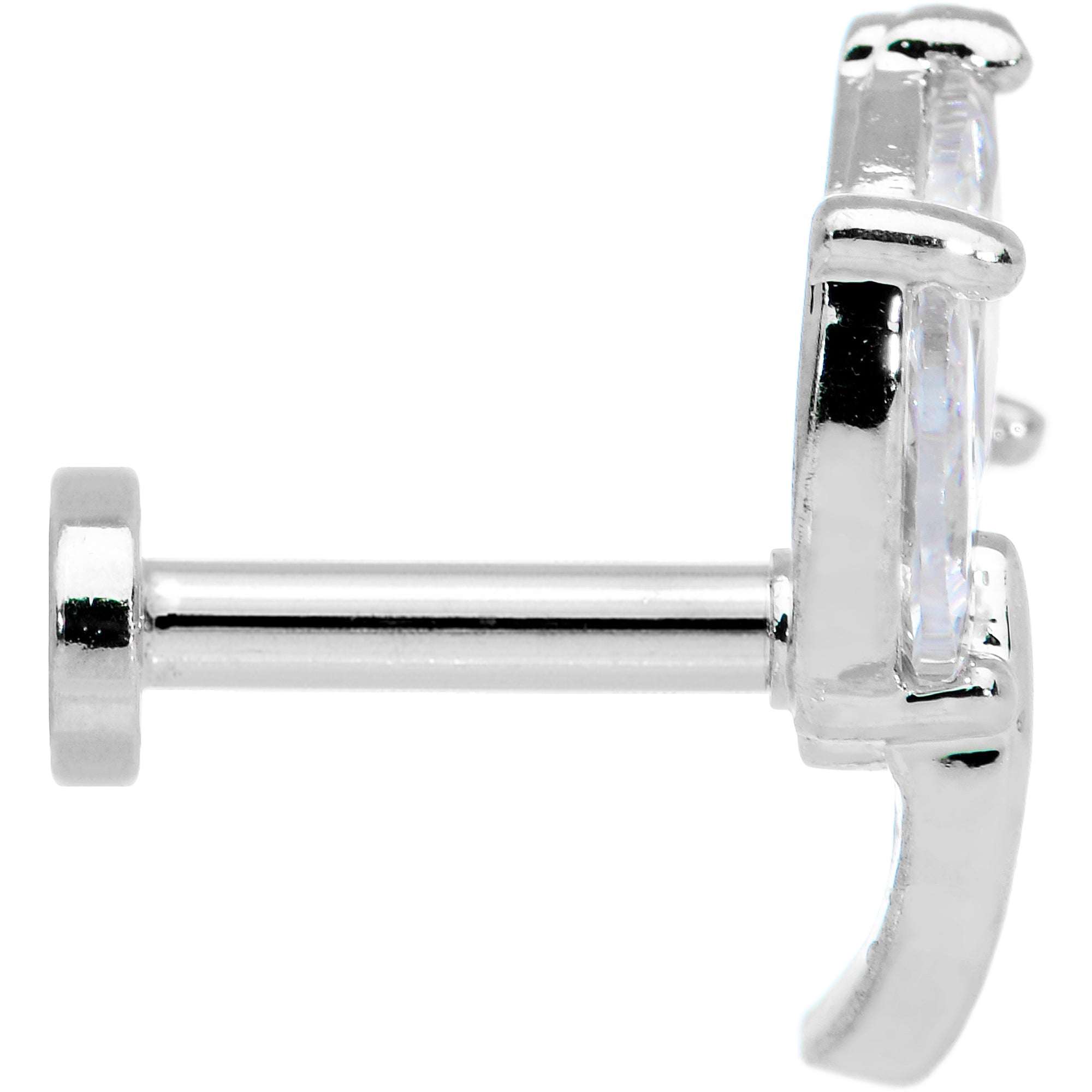 16G 1/4 Clear CZ Gem Leaves Internally Threaded Labret Tragus