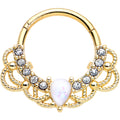 16G 3/8 White Faux Opal Gold Tone Lace Lover Hinged Segment Ring