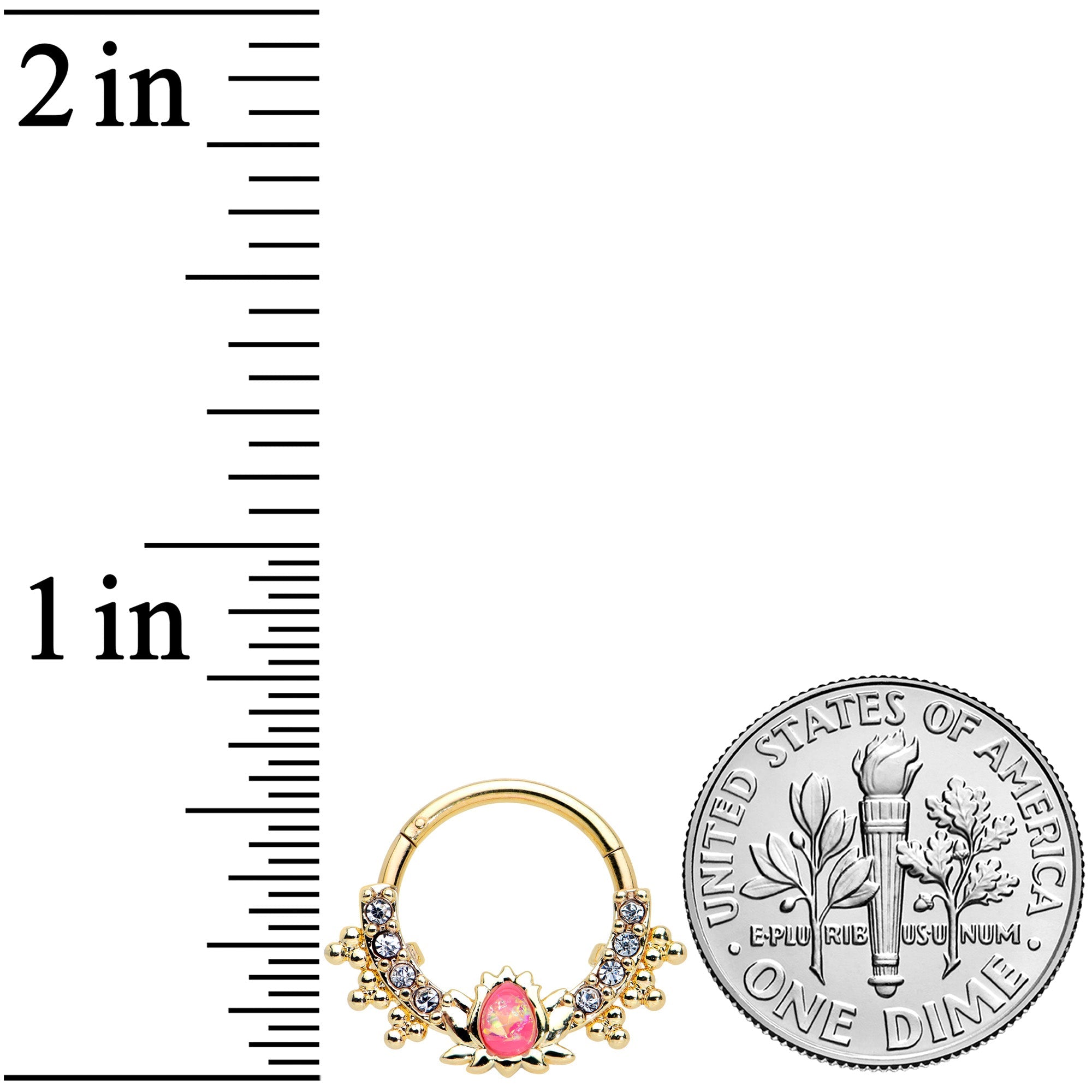 16G 3/8 Pink Faux Opal Gold Tone Style Lotus Hinged Segment Ring