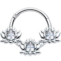 16G 3/8 Clear CZ Gem Triple Lotus Hinged Segment Ring