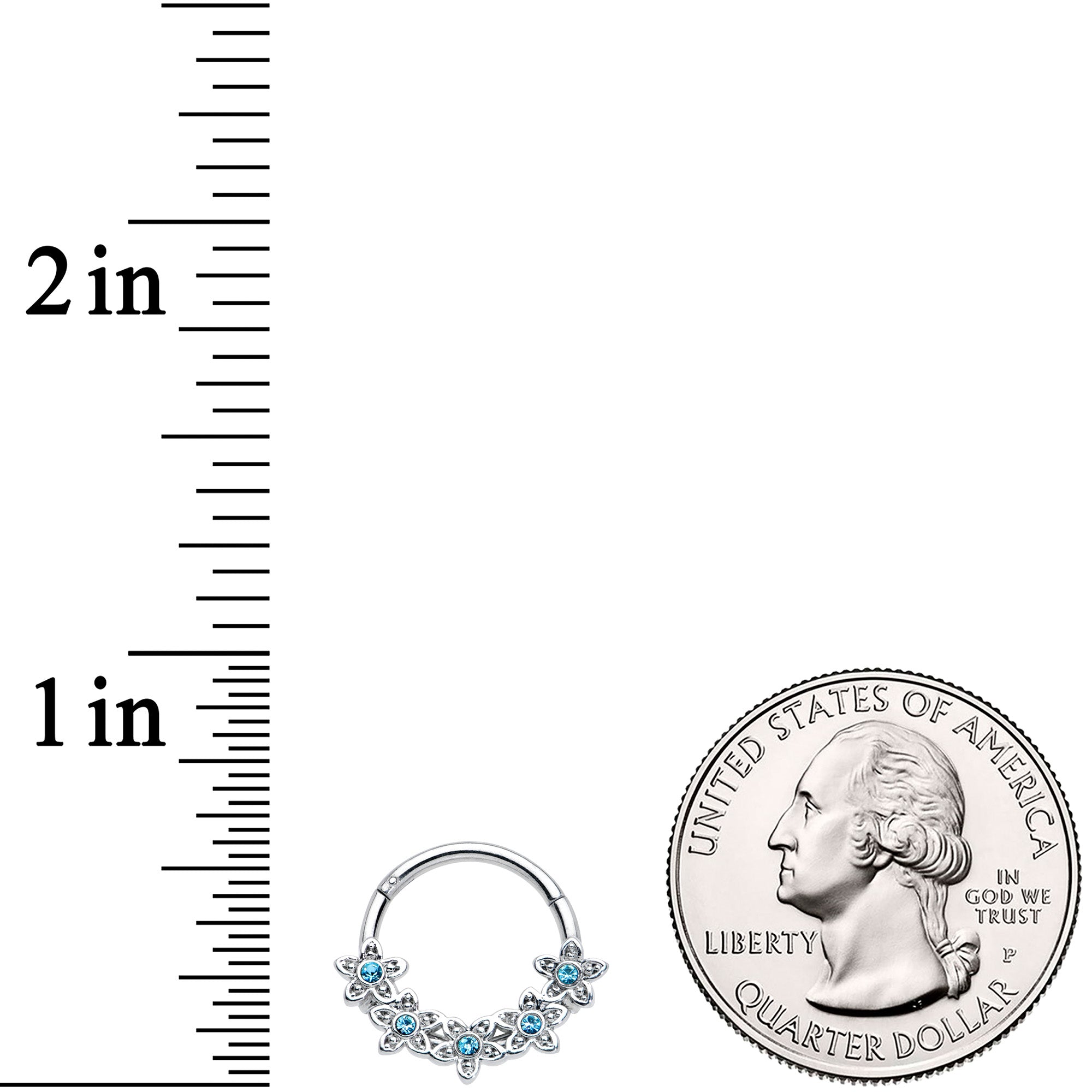 16G 3/8 Blue Gem Foxy Floral Hinged Segment Ring