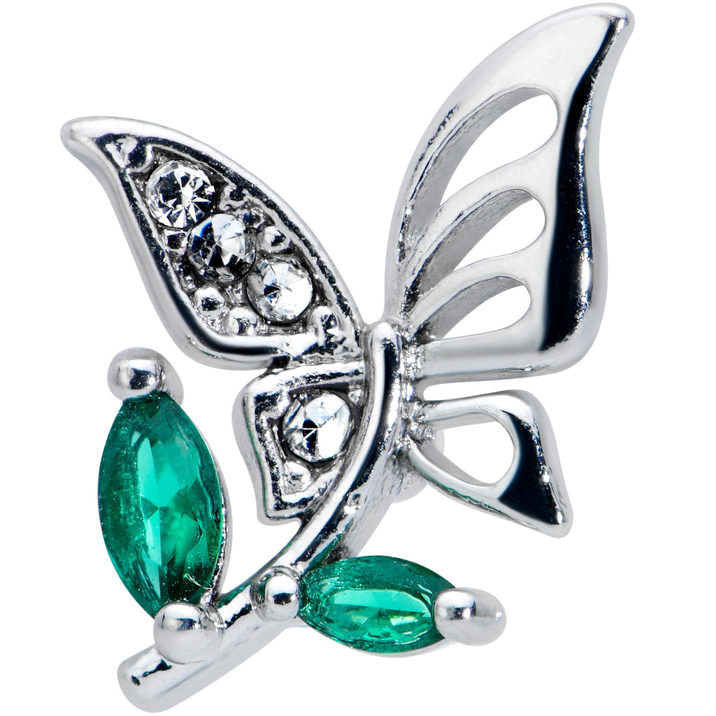 16G 1/4 Clear Green Gem Flora Butterfly Cartilage Tragus Earring